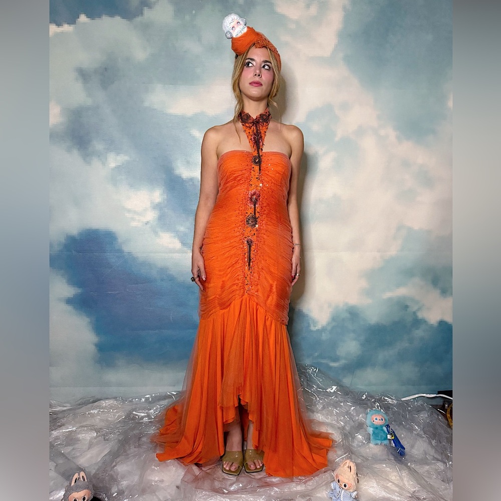 B’Zar /Orna Farho Orange Haltered Dress